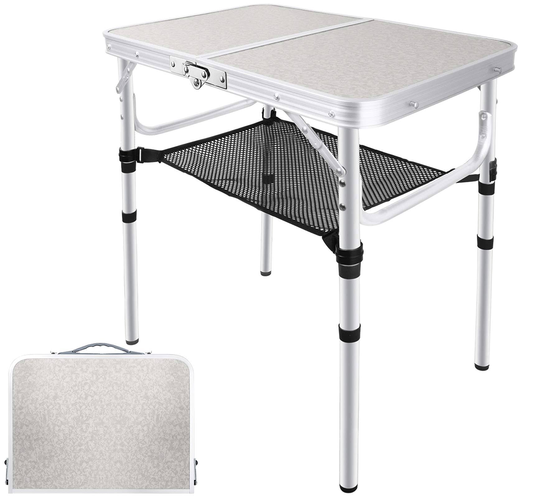 Folding Camping Table with Storage, Height Adjustable Aluminum R49761