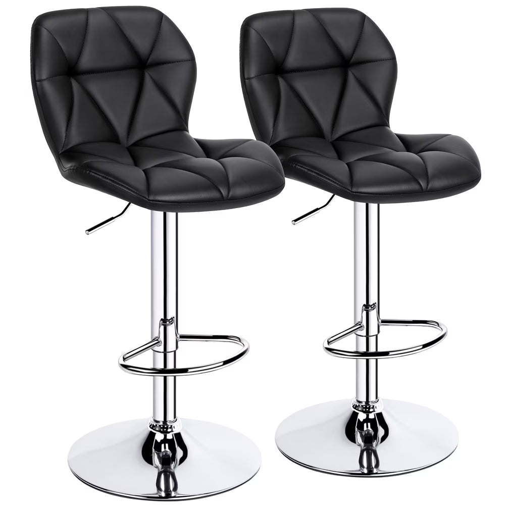 2pcs Adjustable PU Leather Swivel Bar Stools with Backrest, Black Q111
