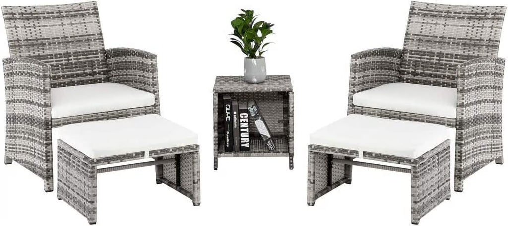 5 PCS Wicker Patio Rattan Cushioned Sofas with Ottoman & Table A845