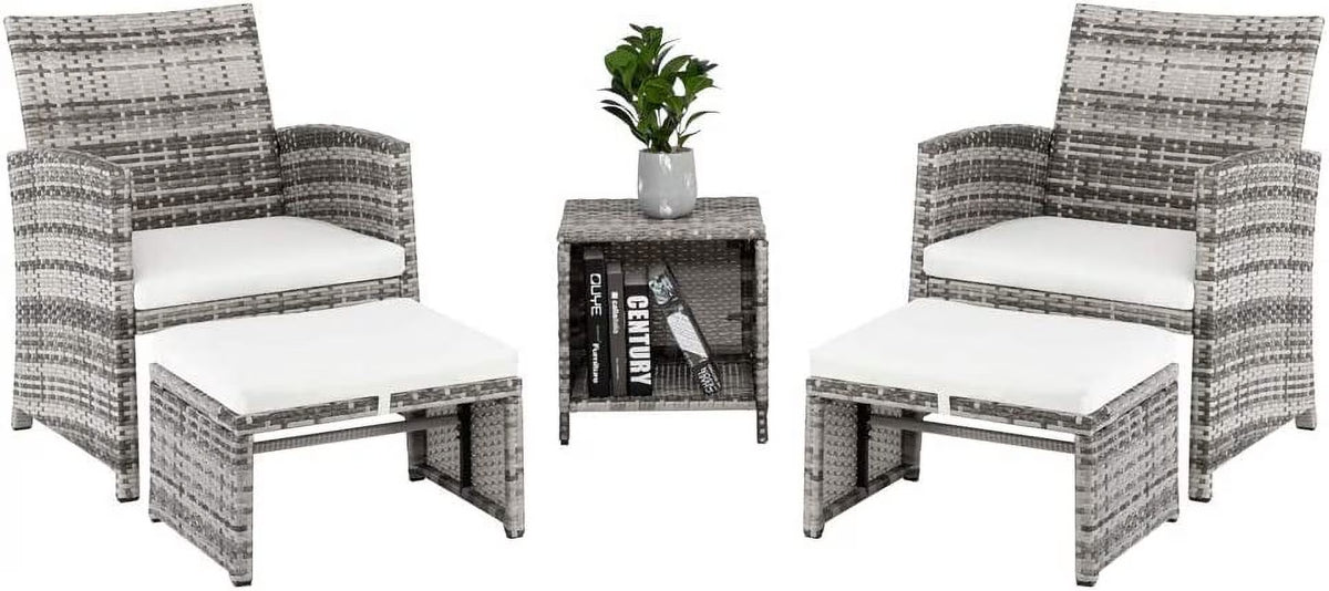 5 PCS Wicker Patio Rattan Cushioned Sofas with Ottoman & Table A845