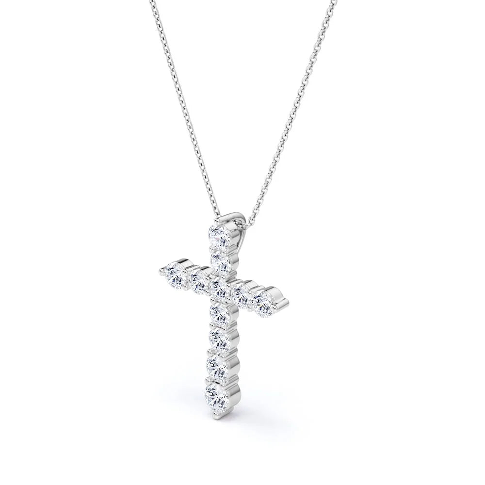 18K White Gold Plated Moissanite Cross Pendant Necklace H4814
