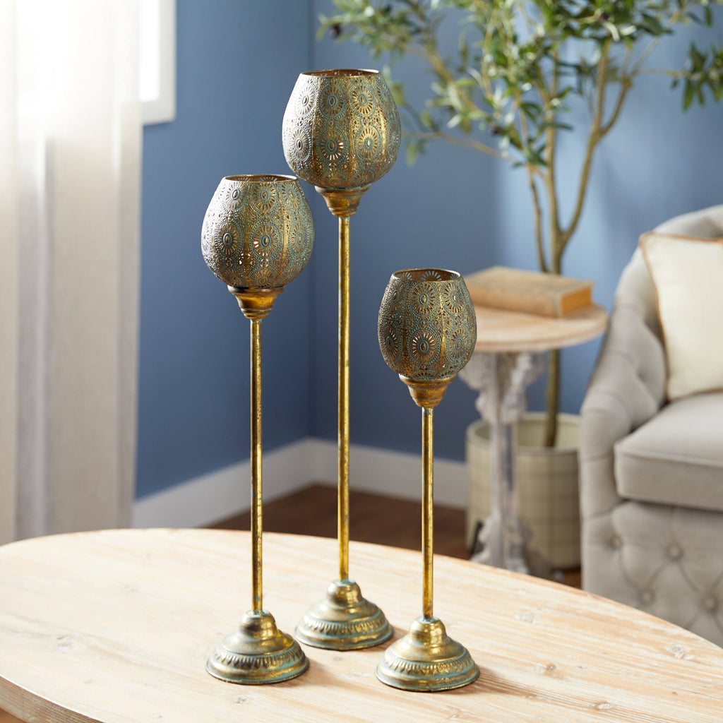 Tall Decorative Pierced Metal Candle Holders (Set of 3) W833419