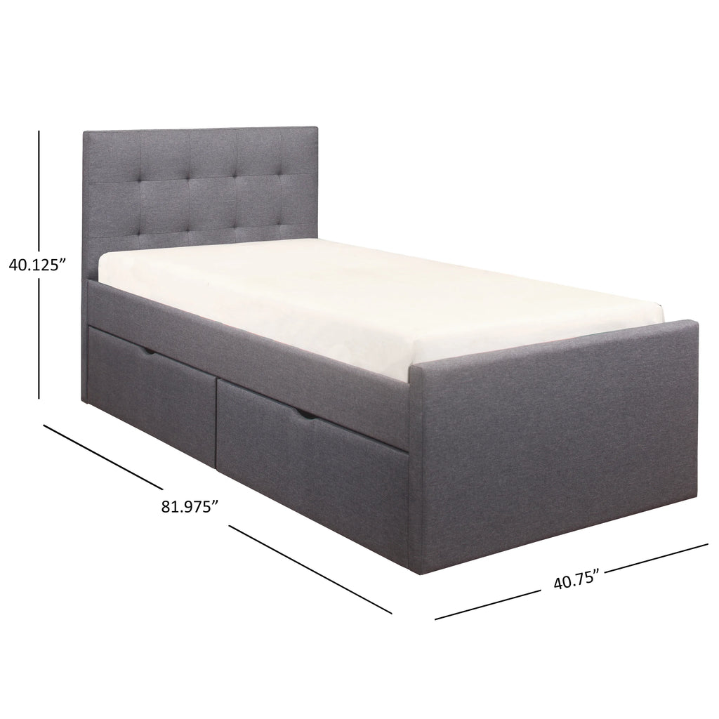Gray Upholstered Twin Platform Bed with 2 Storage Drawers B6361