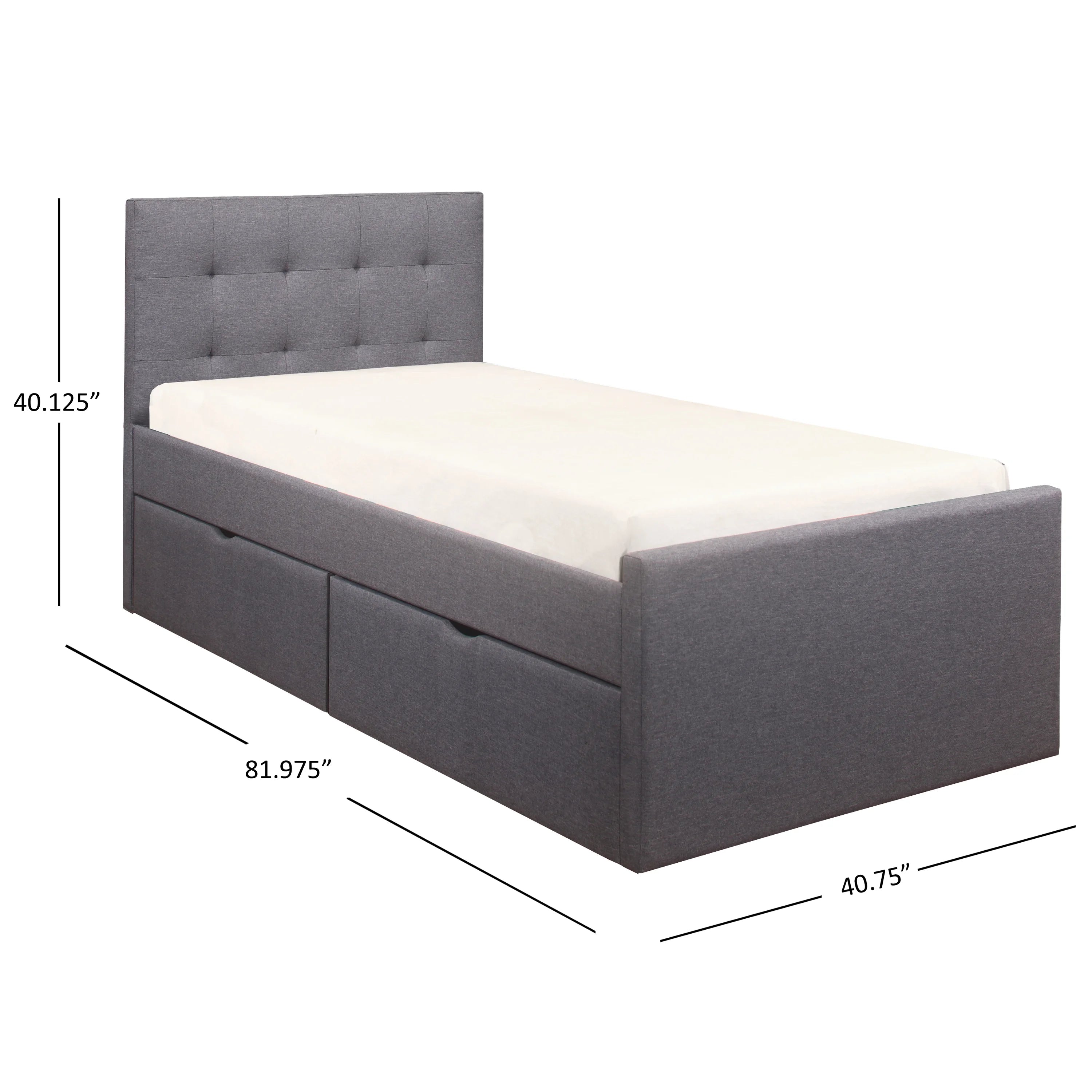 Gray Upholstered Twin Platform Bed with 2 Storage Drawers B6361