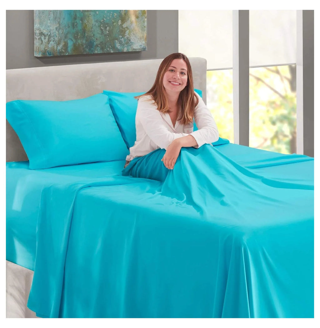 Bright Blue 4 Piece Queen Size Deep Pocket Sheet Set Z686682