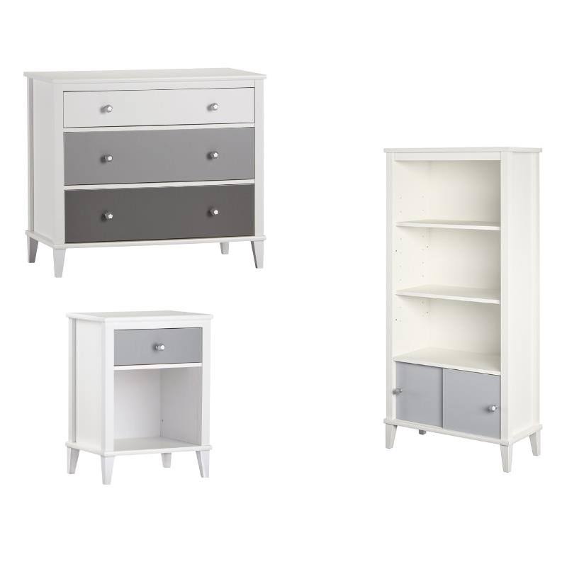 3 Piece Bedroom Set with Nightstand Bookcase and 3 Drawer Dresser X195176