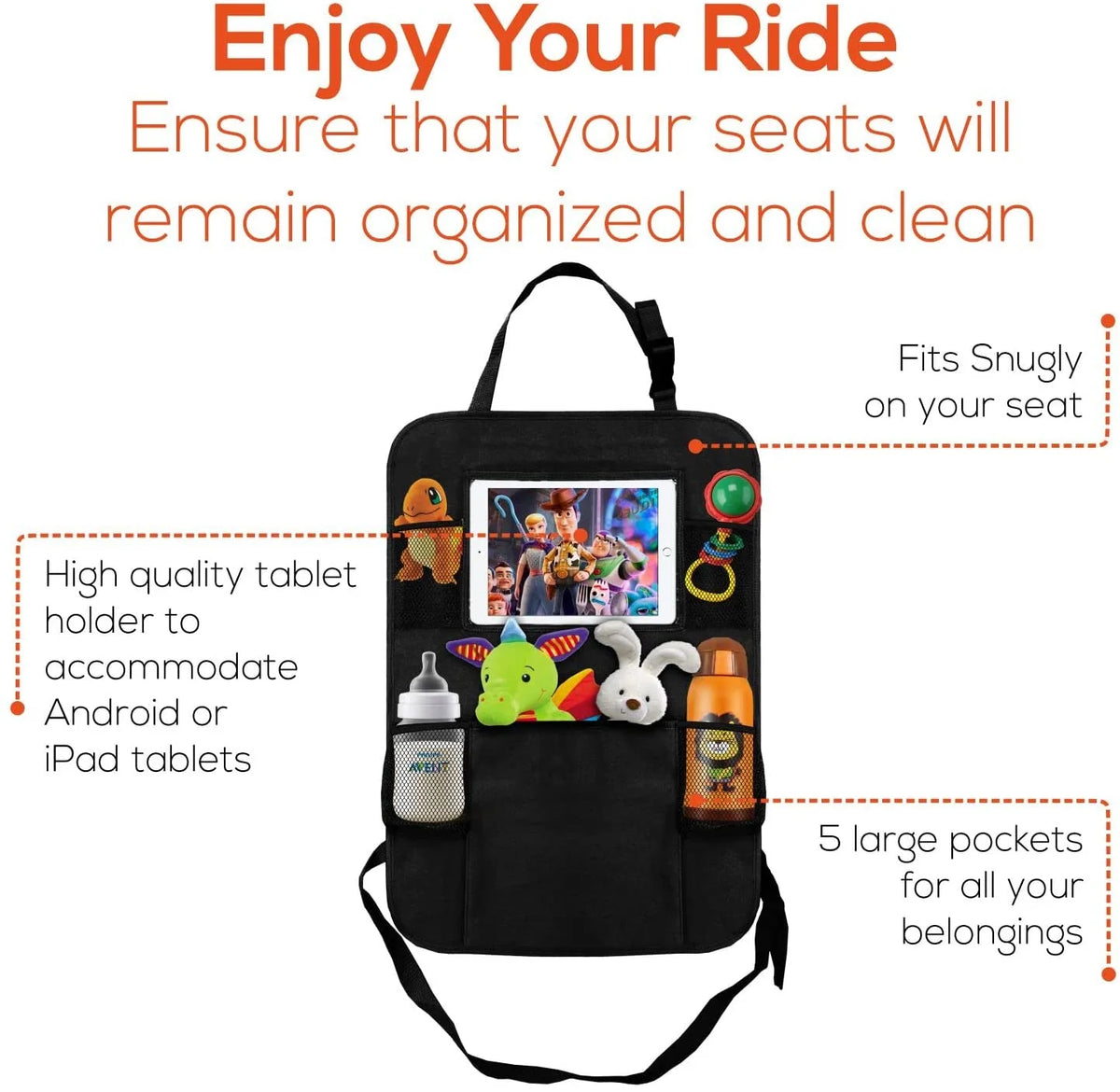 Black 2 Pack X-Large Backseat Car Organizer with 5 Pockets U998504