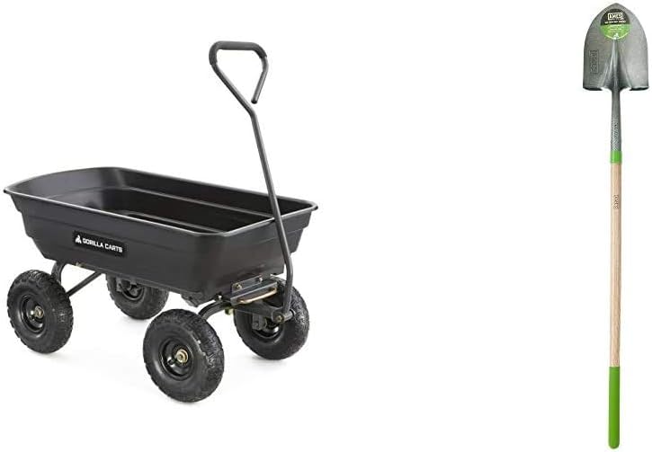 Green Poly Garden Dump Cart with Steel Frame and 10 Pneumatic Tires, 600-lbs. Capacity X107