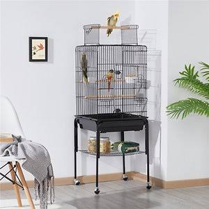 Black Metal Bird Cage with Rolling Stand Q408