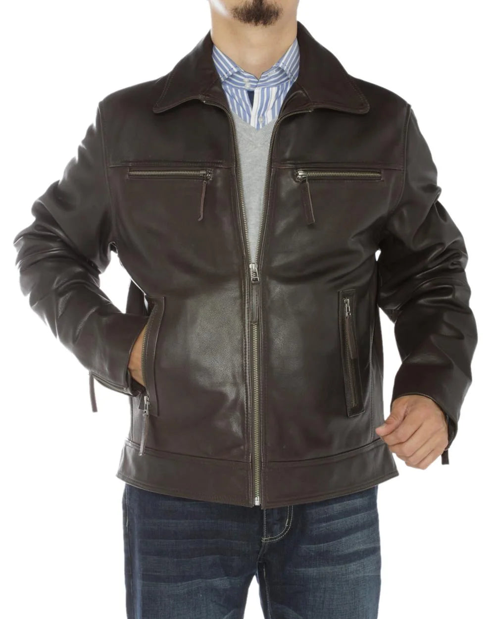 Brown Full Grain Cow Leather Coat Z226