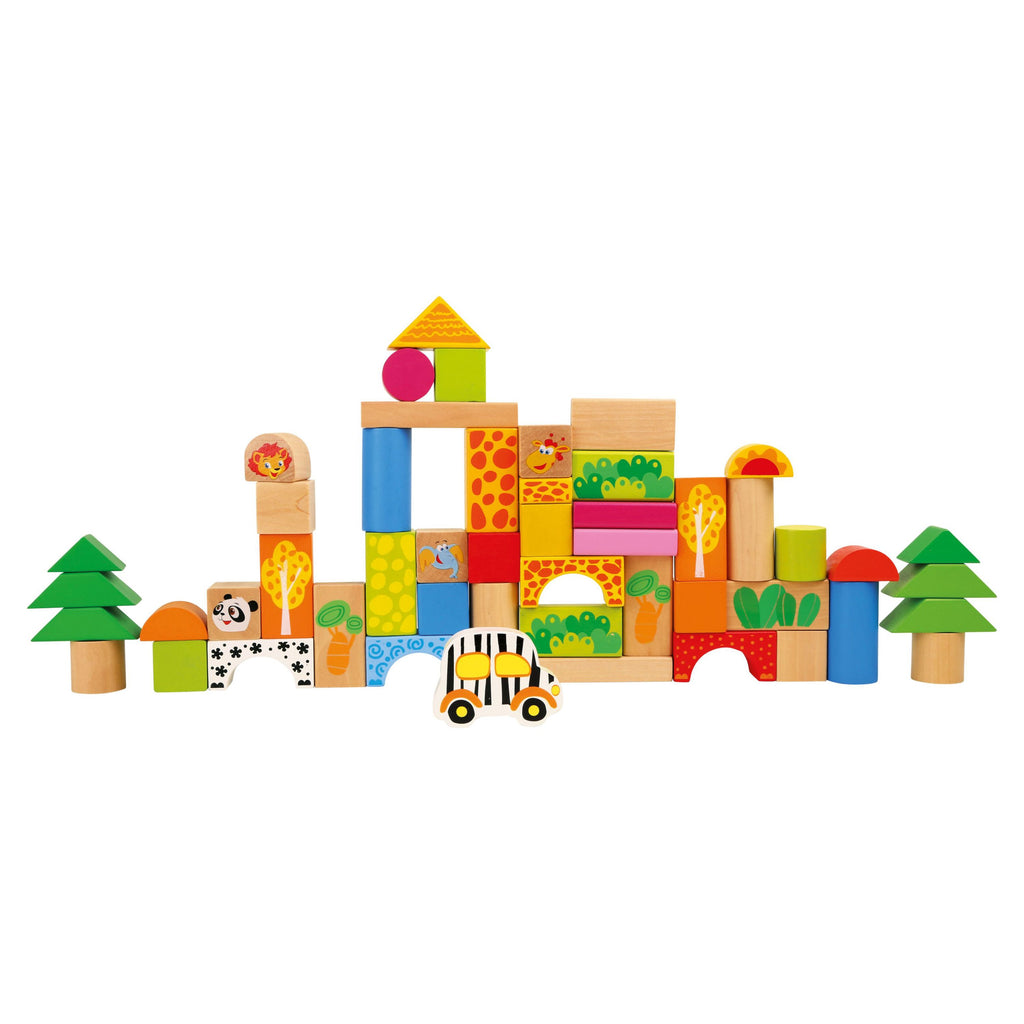 50 Piece Wooden Blocks Zoo Theme Playset O5701