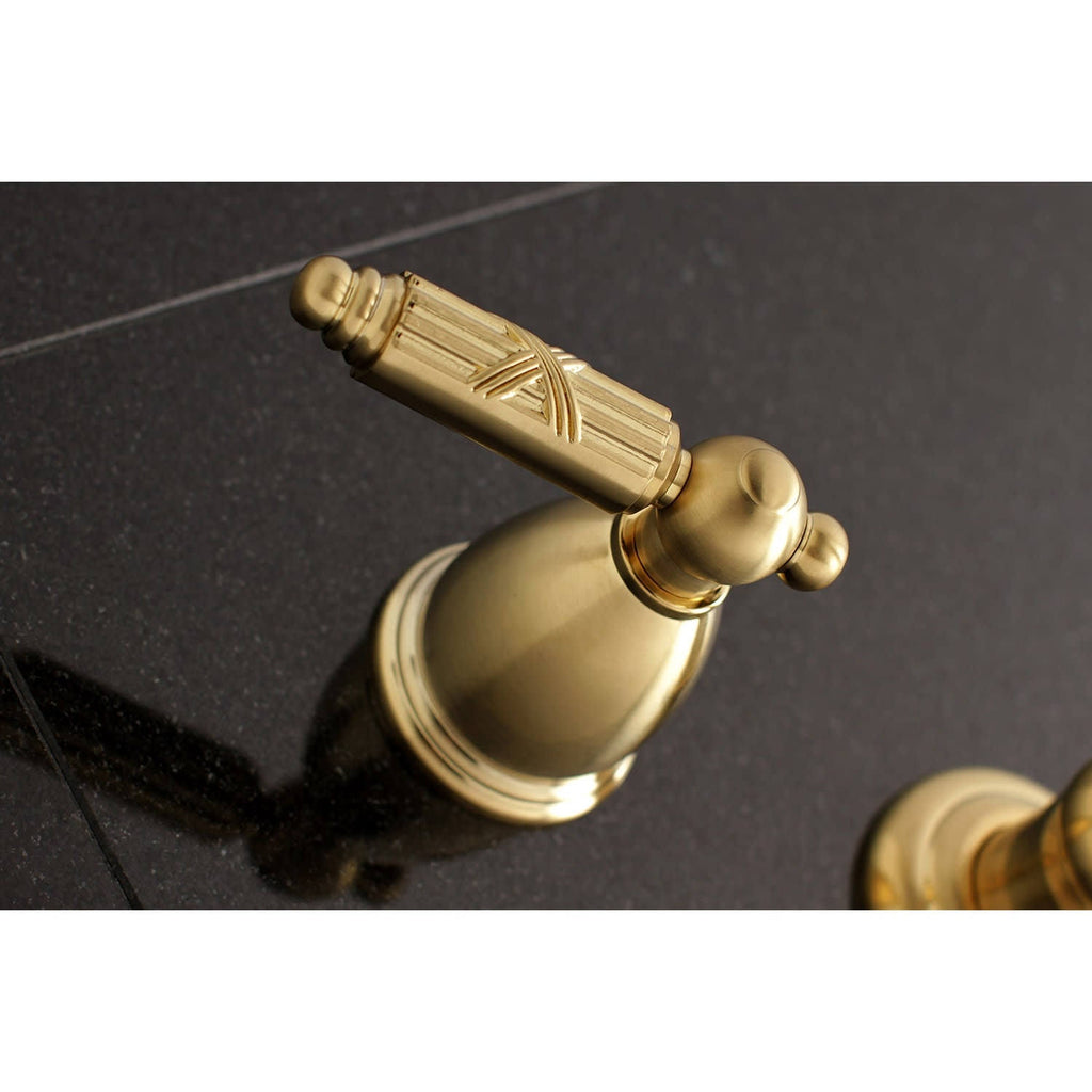 Polished Nickel 8-Inch Center Wall Mount Bathroom Faucet R73678