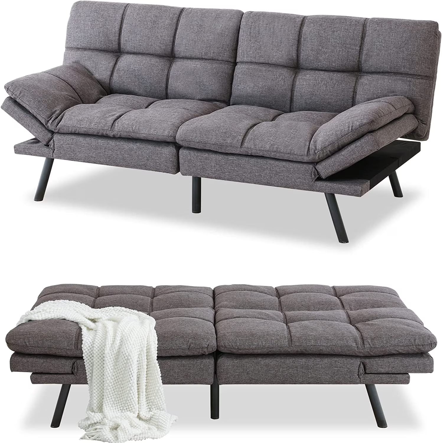 Memory Foam Futon Sofa Bed with Removable Armrests S781