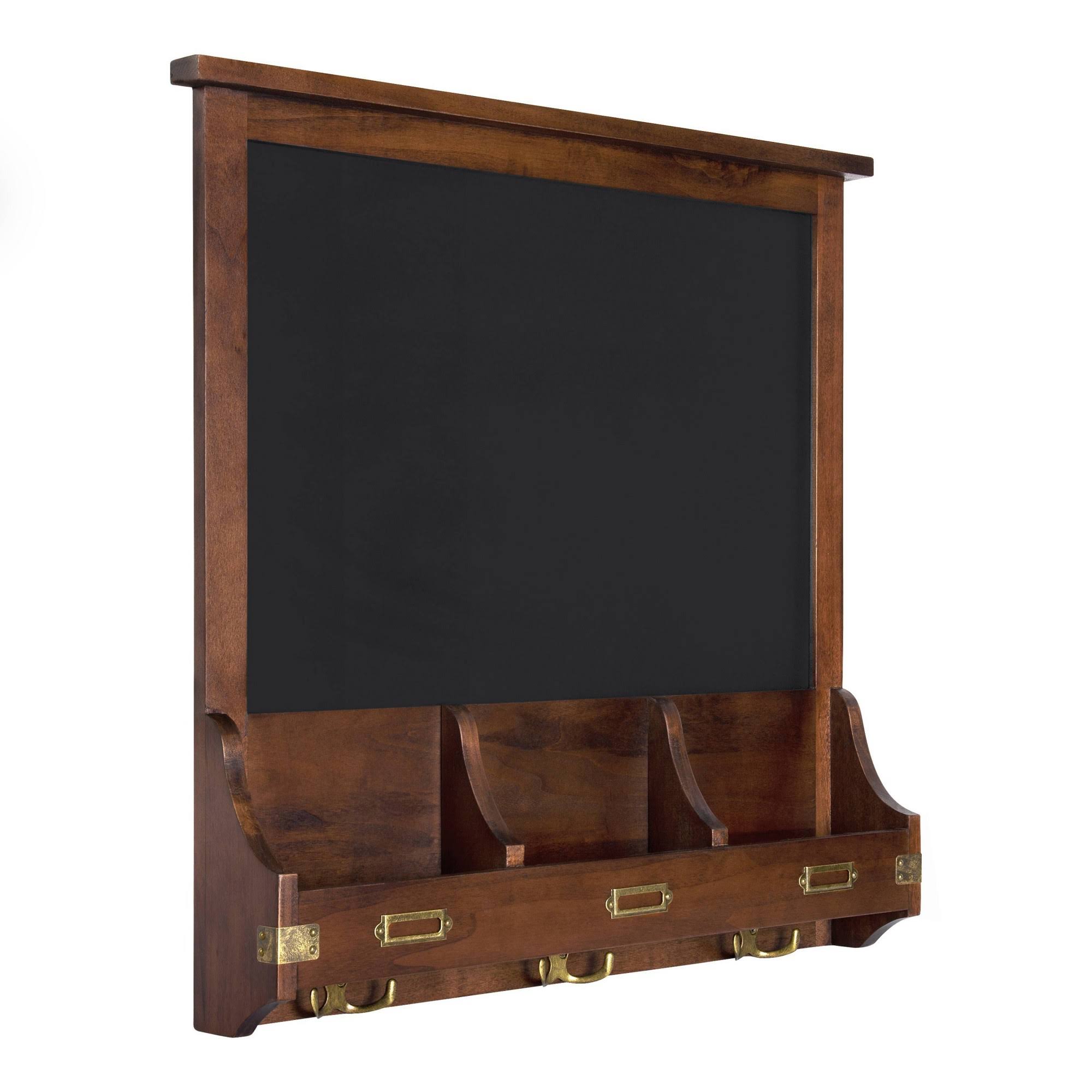 Decorative Rustic Wood Home Organizer with Chalkboard, Pockets, and Key Hooks R686