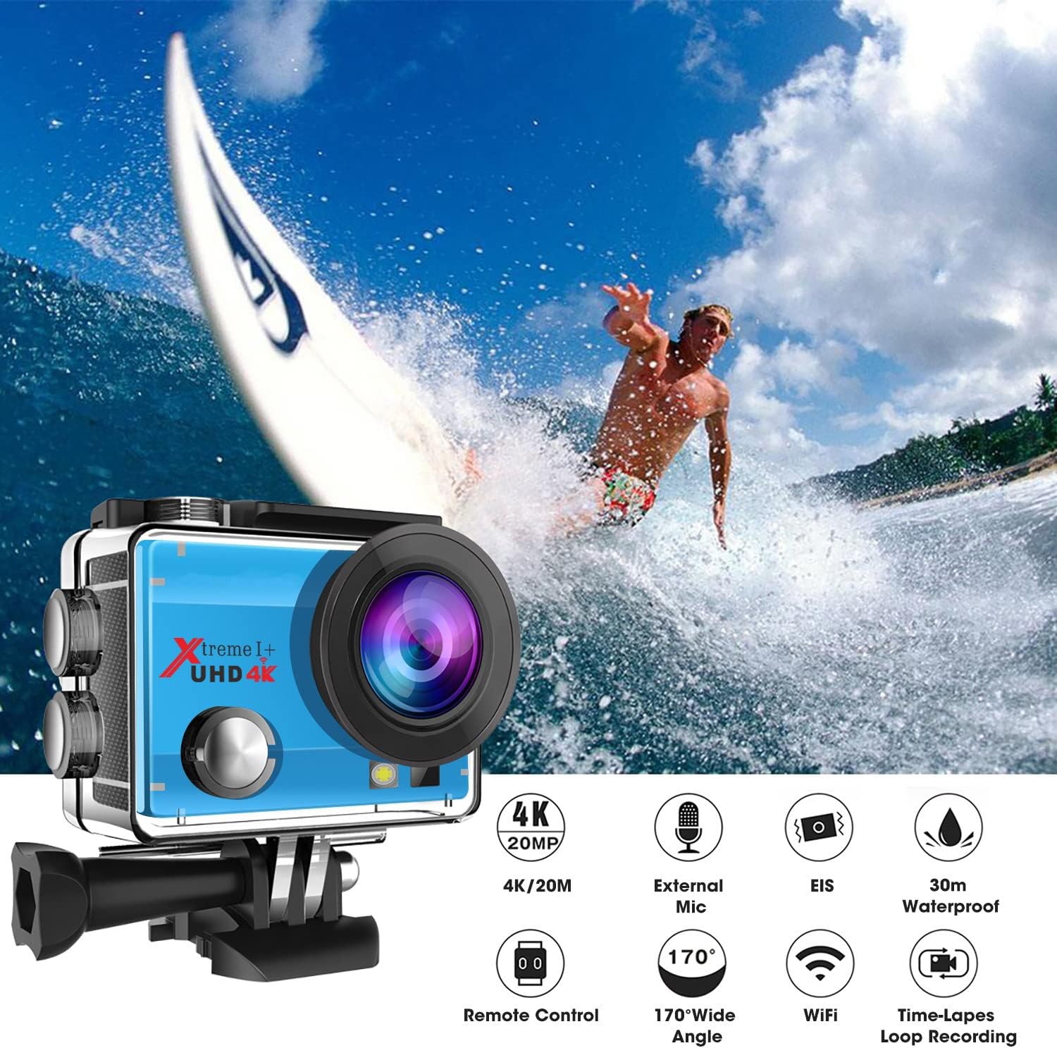 4K 16MP Waterproof Action Camera with Remote and 2 Batteries R332967