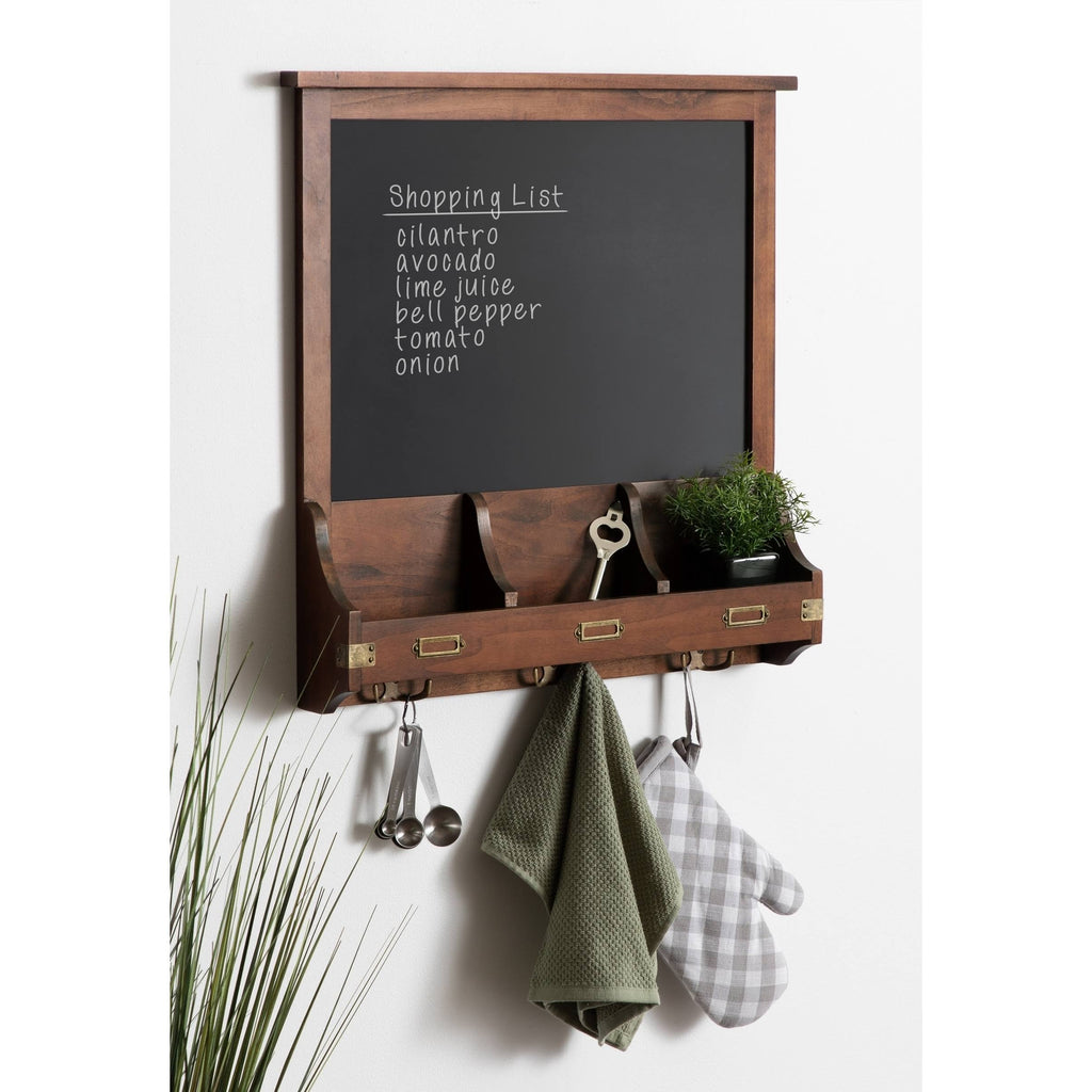 Decorative Rustic Wood Home Organizer with Chalkboard, Pockets, and Key Hooks R686