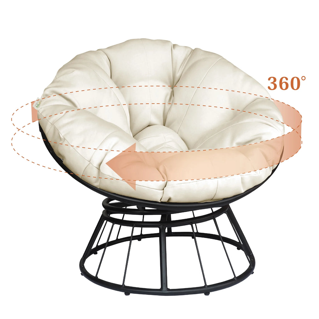 Beige 360-Degree Swivel Papasan Chair with Cushion L2195