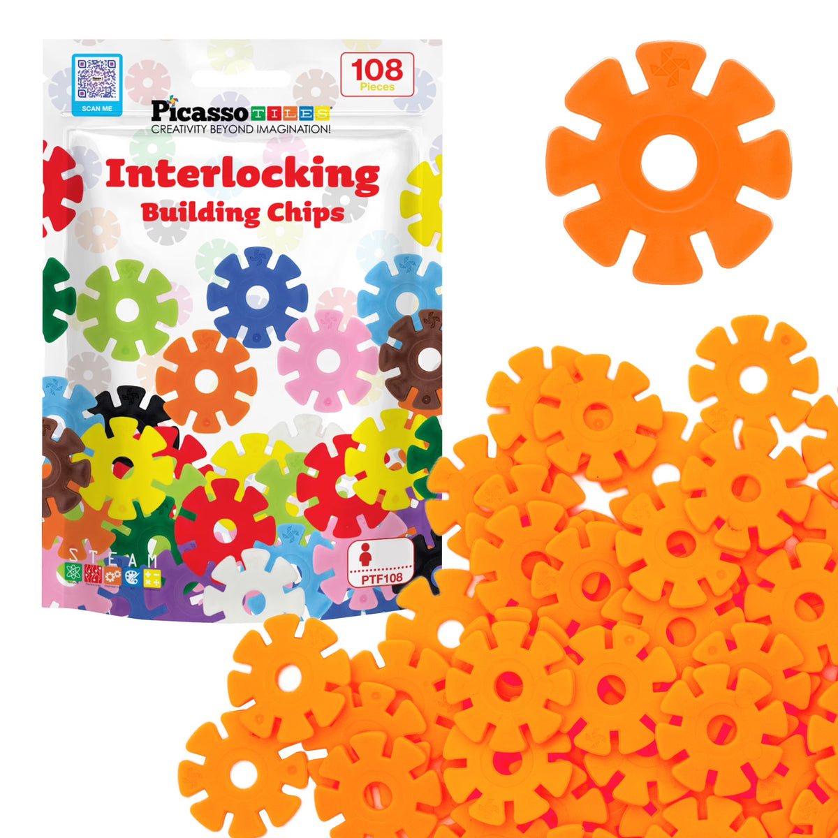 108 Pcs Interlocking Disc Construction Blocks in Orange T3836
