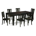7-piece Wood Dining Table and Chair Set in Black X594