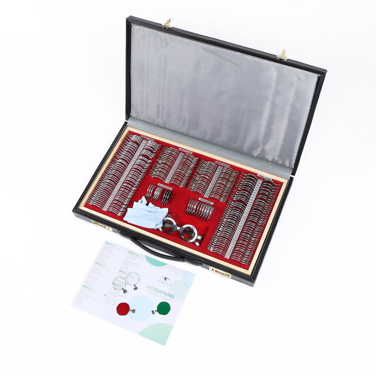 266 Trial Lens Set Optical Kit Metal Rim Wood Frame PU Leather Case B768497
