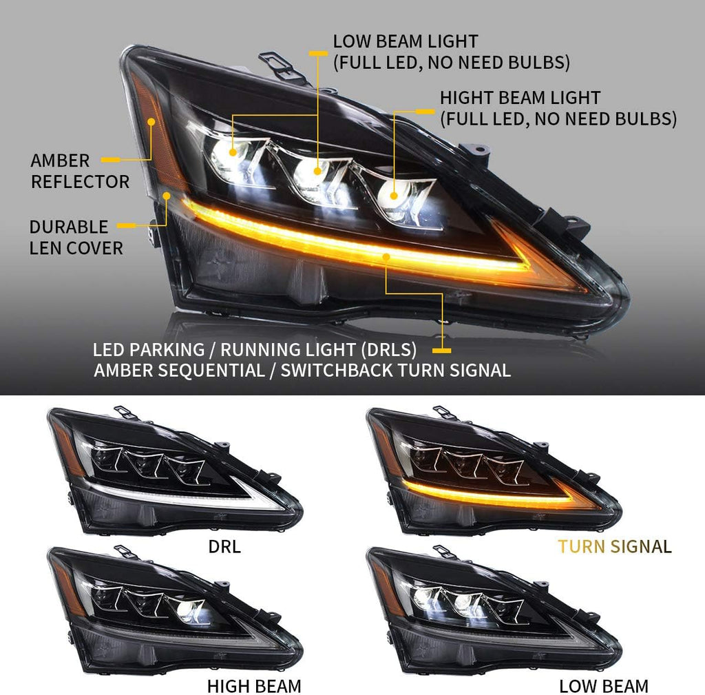 Full LED Amber Reflector Headlights & Red Taillights Assembly O80826