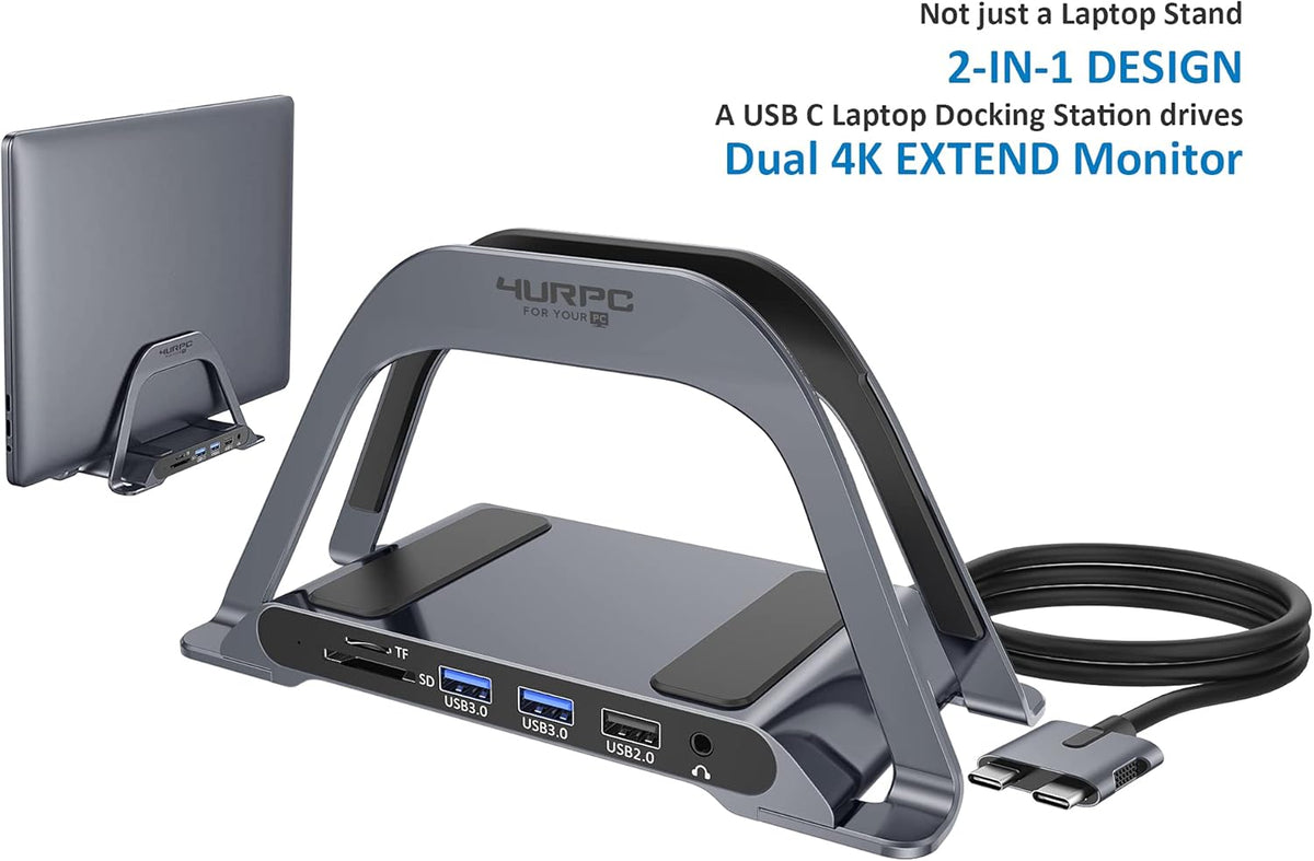 USB C Docking Station Dual Monitor 10 in 2 USB C HUB with Vertical Stand U21003