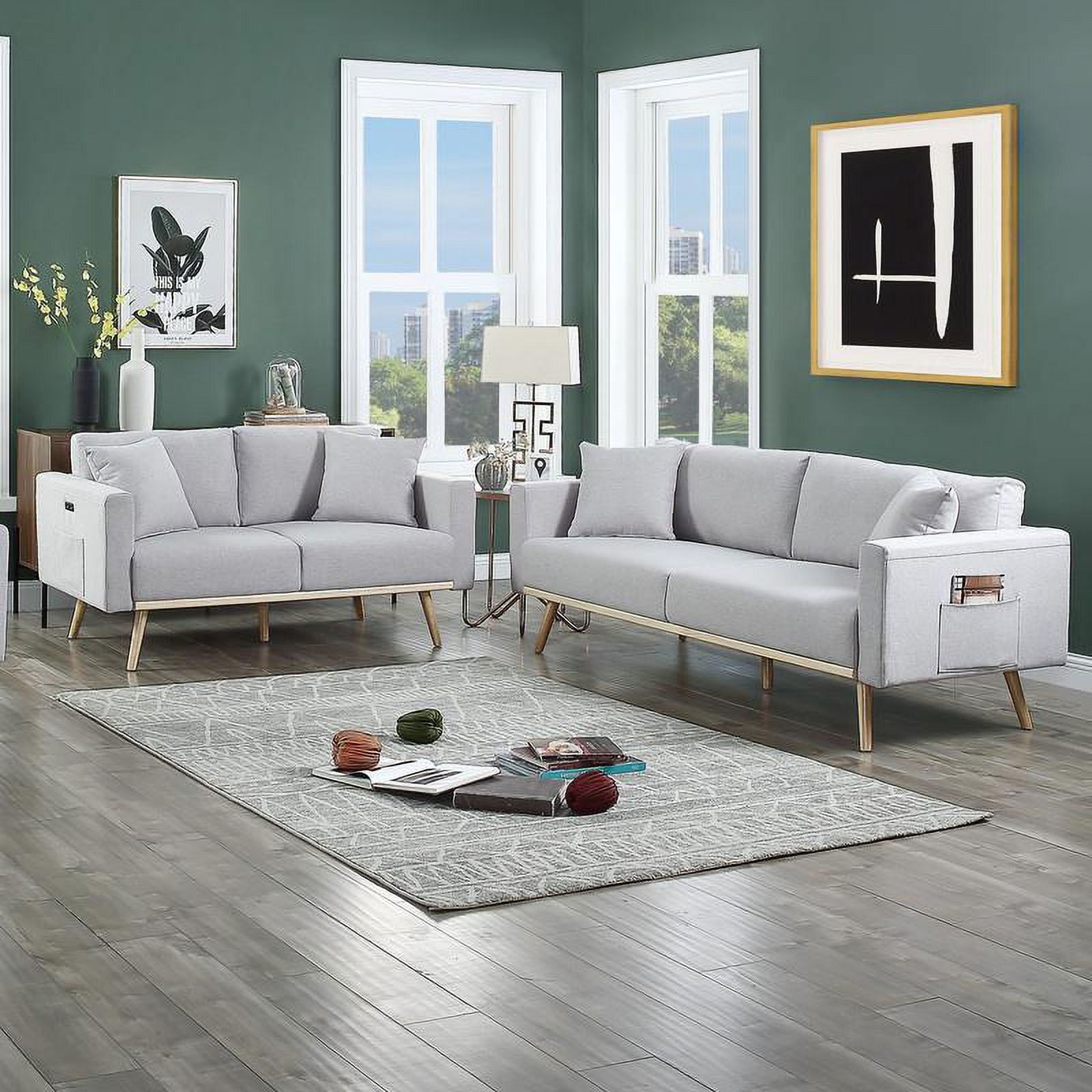 Light Gray Fabric Sofa Loveseat Set with USB Ports W629173