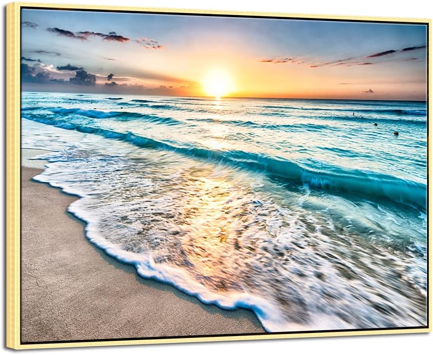 Large Canvas Prints Wall Art Ocean Beach Pictures Paintings Ready to Hang Stretched and Framed Seascape Giclee Artwork C399513