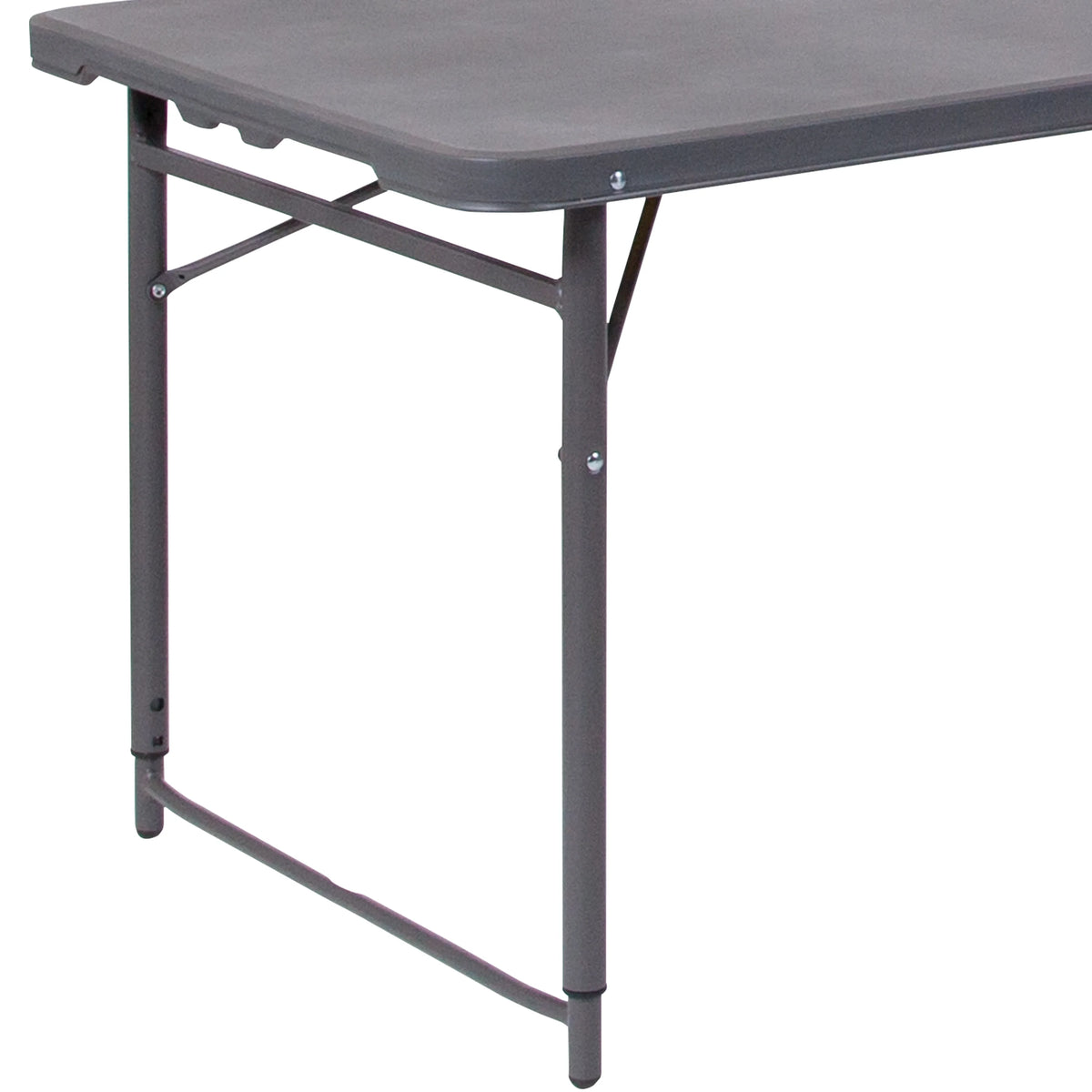 4-Foot Height Adjustable Dark Gray Plastic Folding Table with Carrying Handle E8367