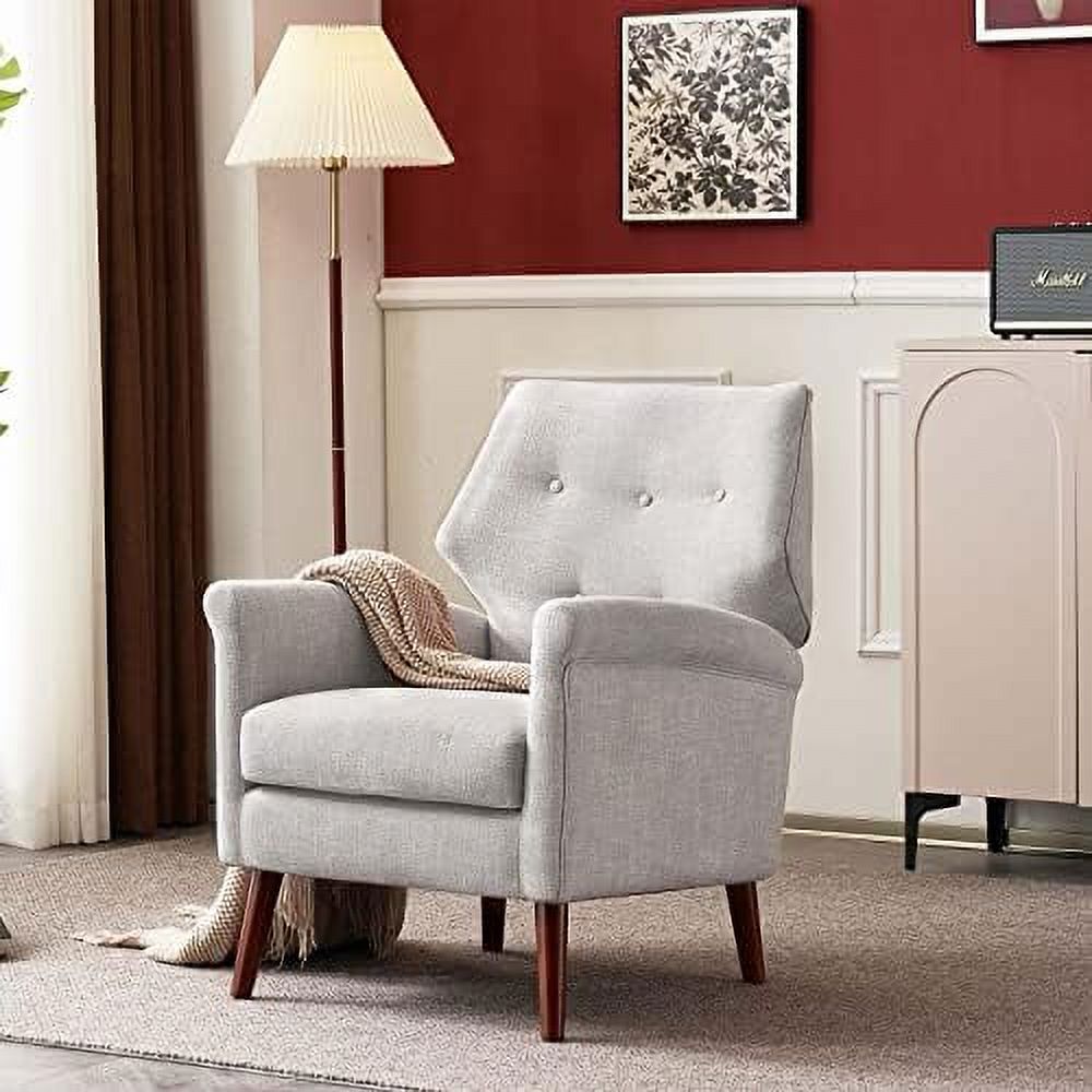 Chenille-Black&White Upholstered Fabric Armchair with Wood Legs U5185