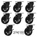 8 All Black Metal Swivel Plate Caster Wheels with Brake K286248