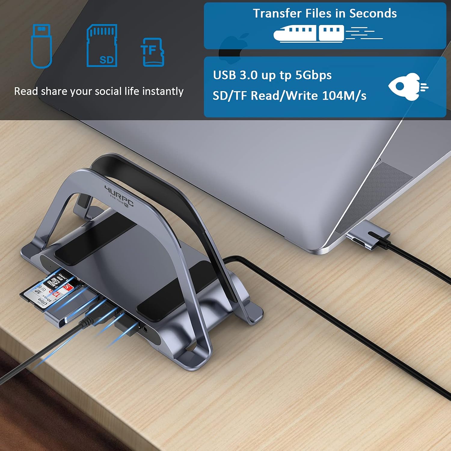 USB C Docking Station Dual Monitor 10 in 2 USB C HUB with Vertical Stand U21003