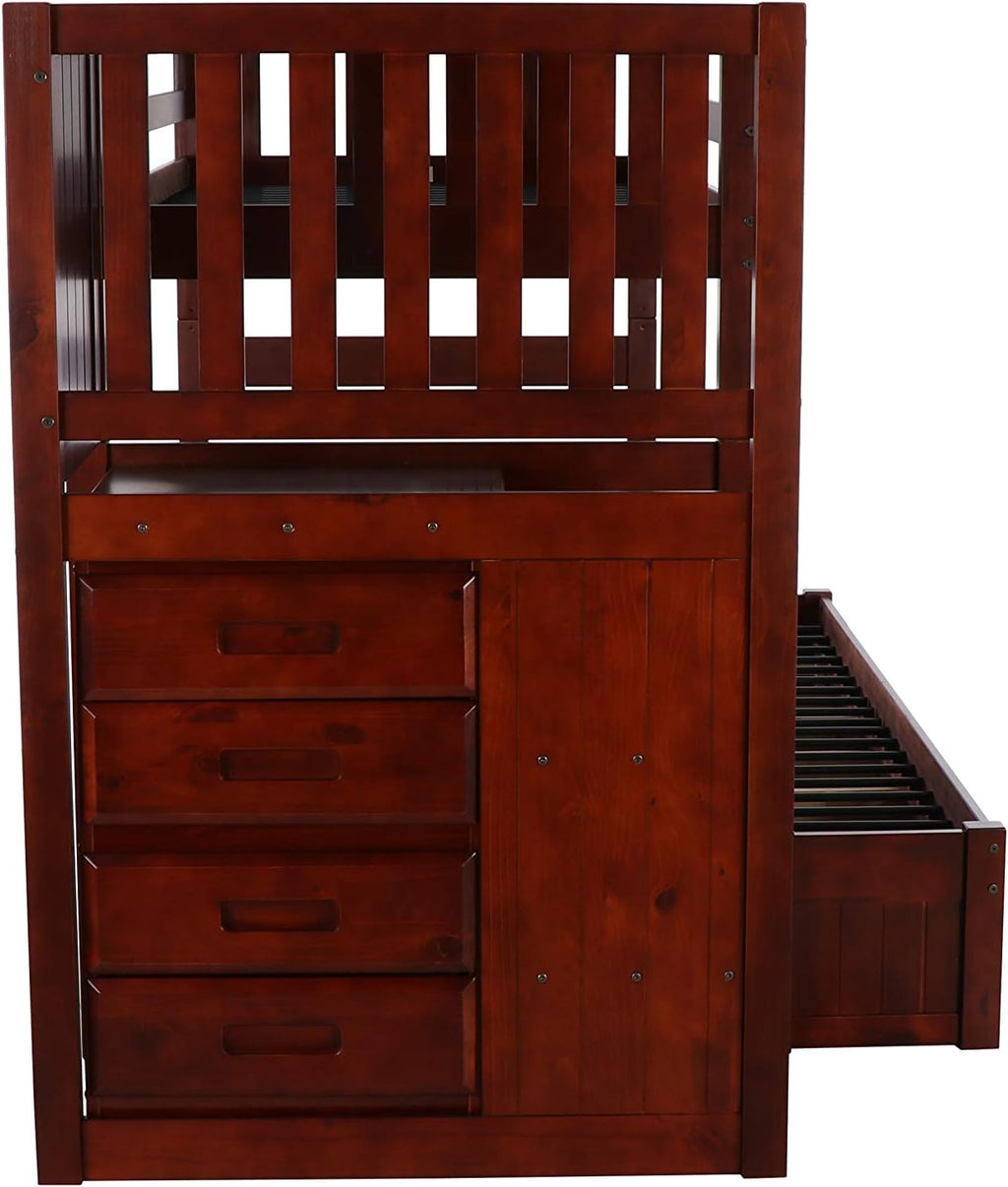 Twin Over Full Staircase Bunk Bed with 3 Drawers in Merlot Finish W72531