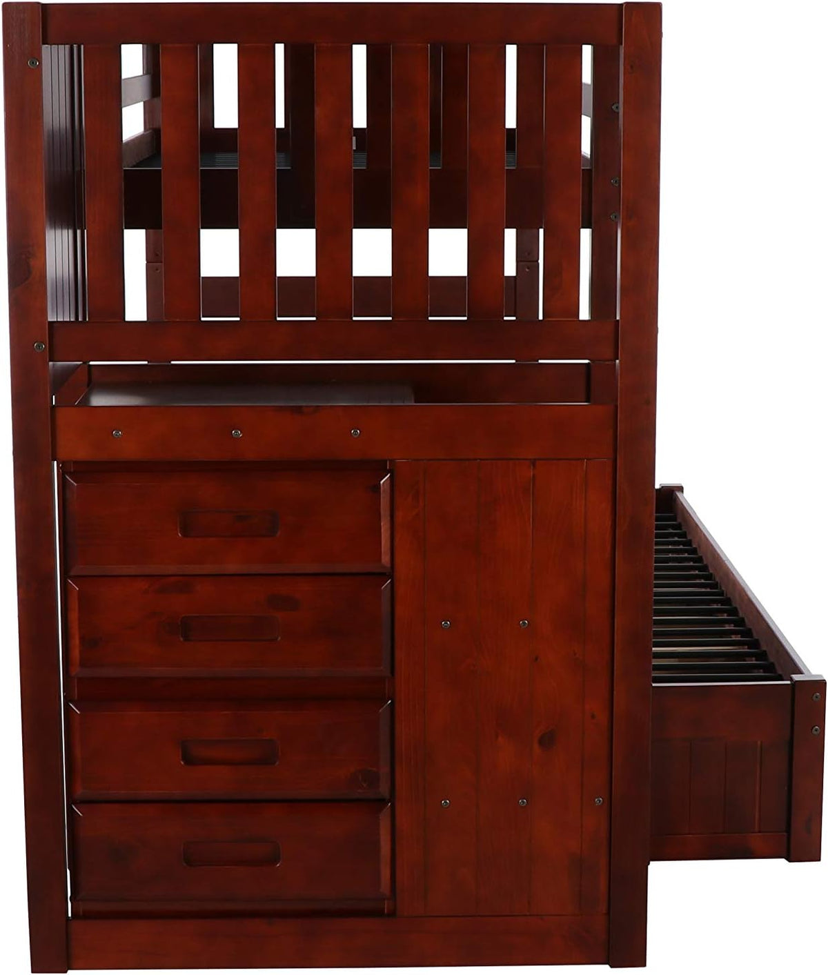 Twin Over Full Staircase Bunk Bed with 3 Drawers in Merlot Finish W72531