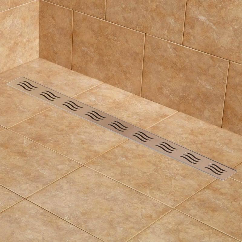 Brushed Stainless Steel Linear Shower Drain with Flange Q758253