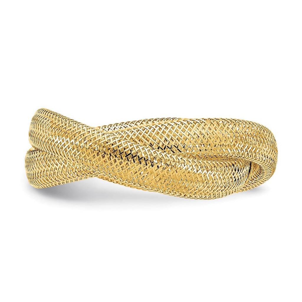 14k Gold Twisted Woven Mesh Stretch Ring Size 7.00 8mm Wide Z5120
