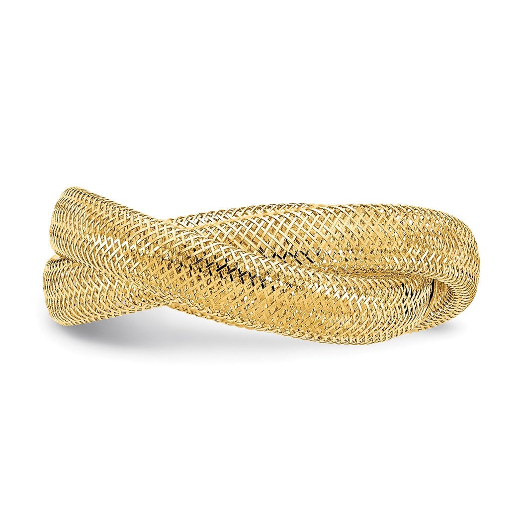 14k Gold Twisted Woven Mesh Stretch Ring Size 7.00 8mm Wide Z5120