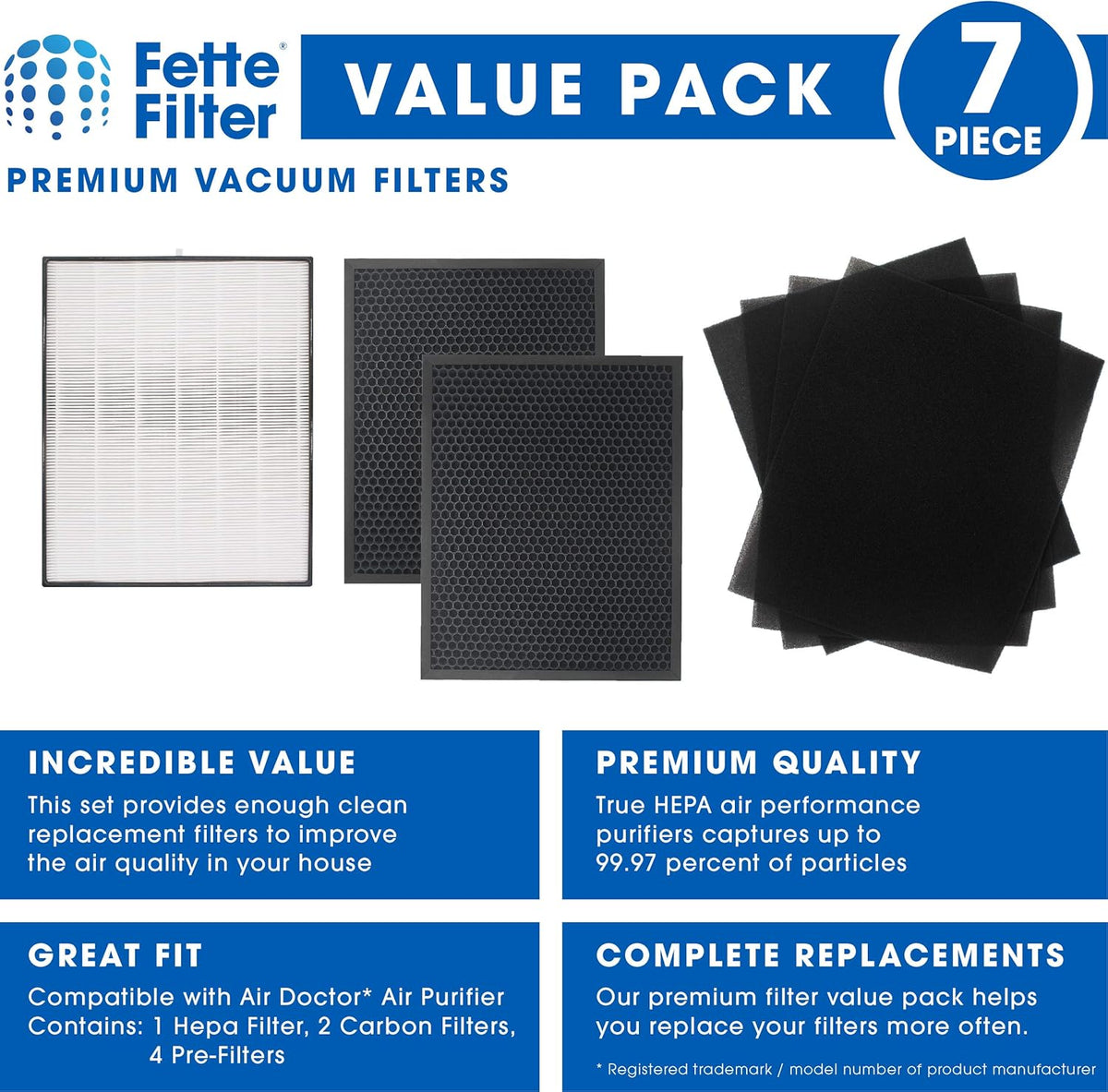 Air Purifier Filter Set with 1 Hepa Filter 2 Carbon Filters and 4 Pre-Filters G96588