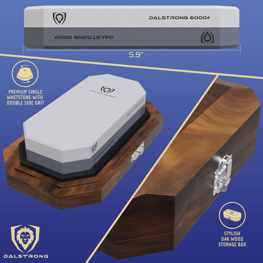 Premium Portable Whetstone Set - #1000/#6000 Grit Combo Stone - Oak Storage & Carrying Box - Top-Grade Corundum P696