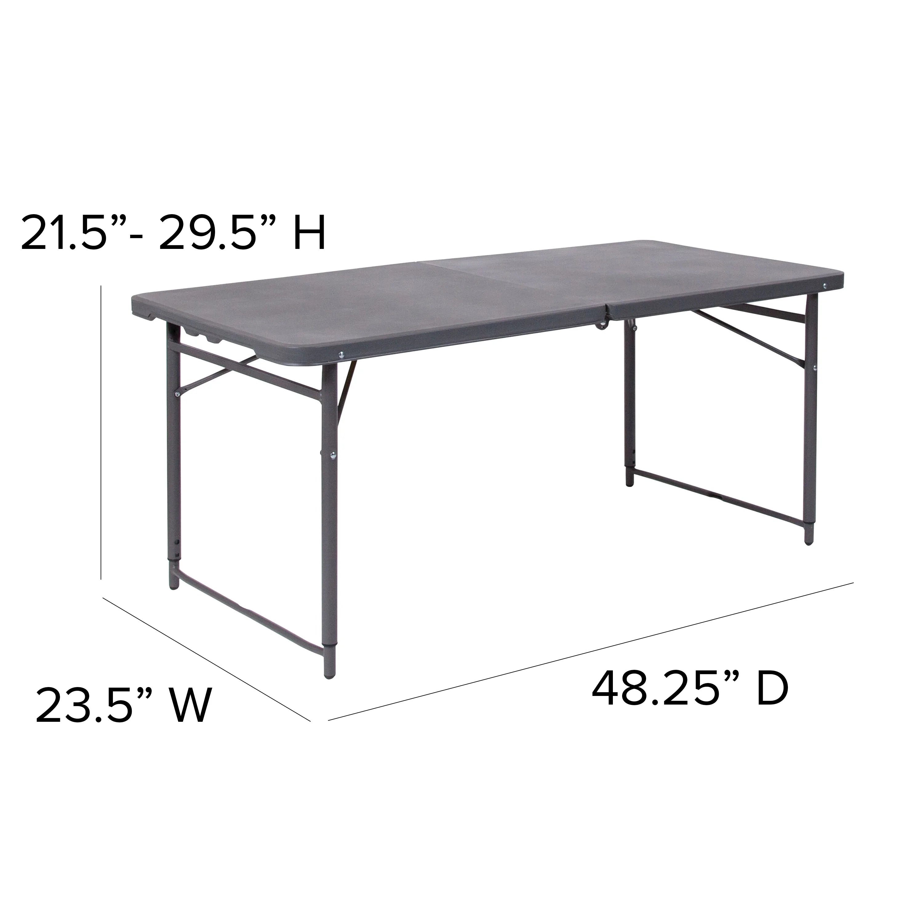 4-Foot Height Adjustable Dark Gray Plastic Folding Table with Carrying Handle E8367