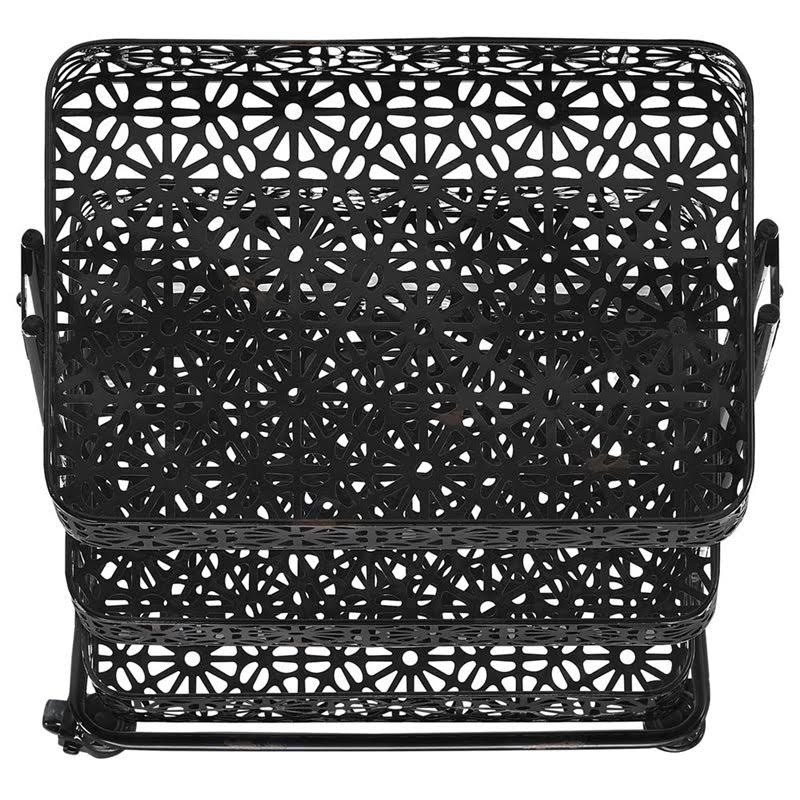 3 Tier Metal Serving Cart in Distressed Glossy Black I8635