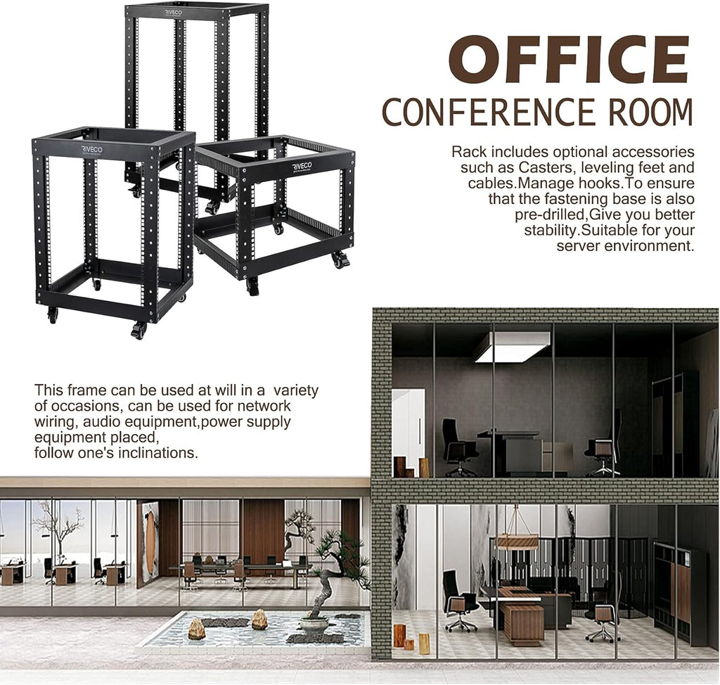 9U Open Frame Server Rack with Casters Black U251311