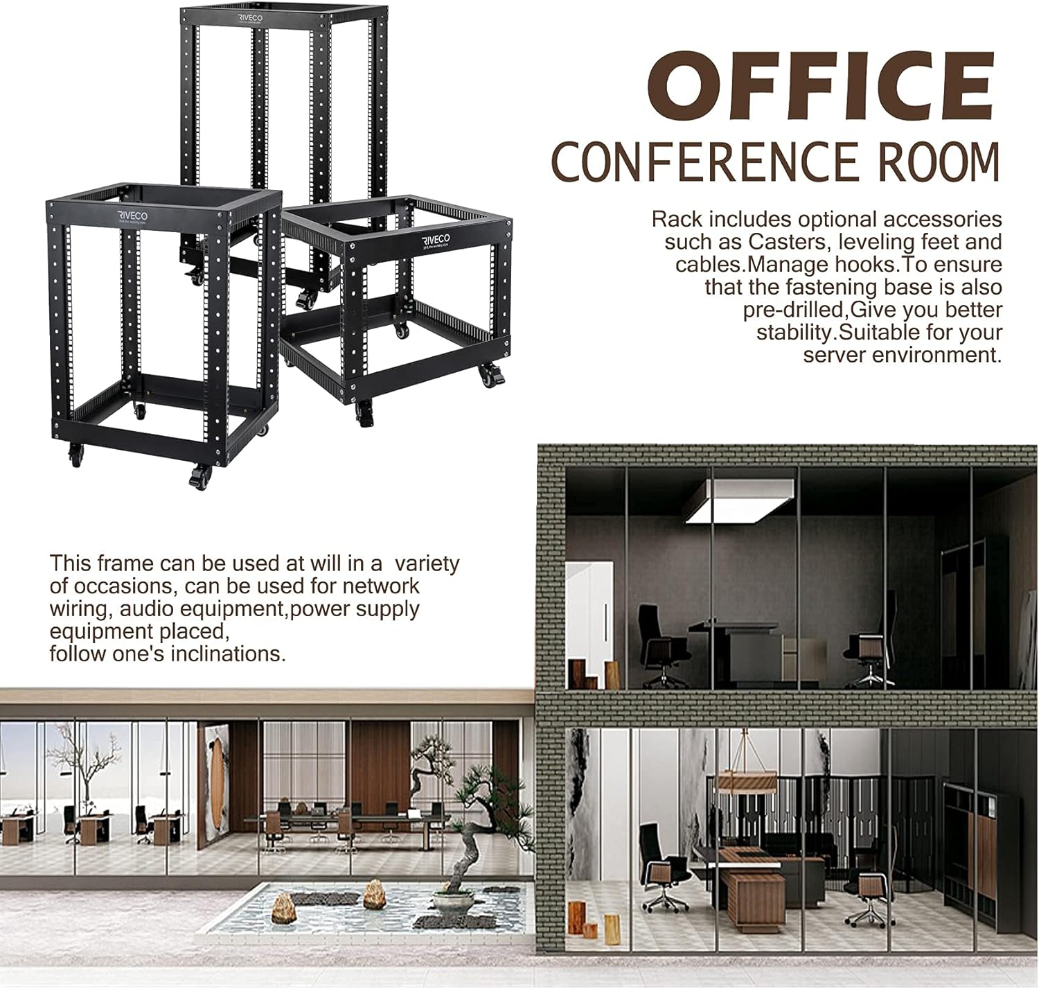 9U Open Frame Server Rack with Casters Black U251311