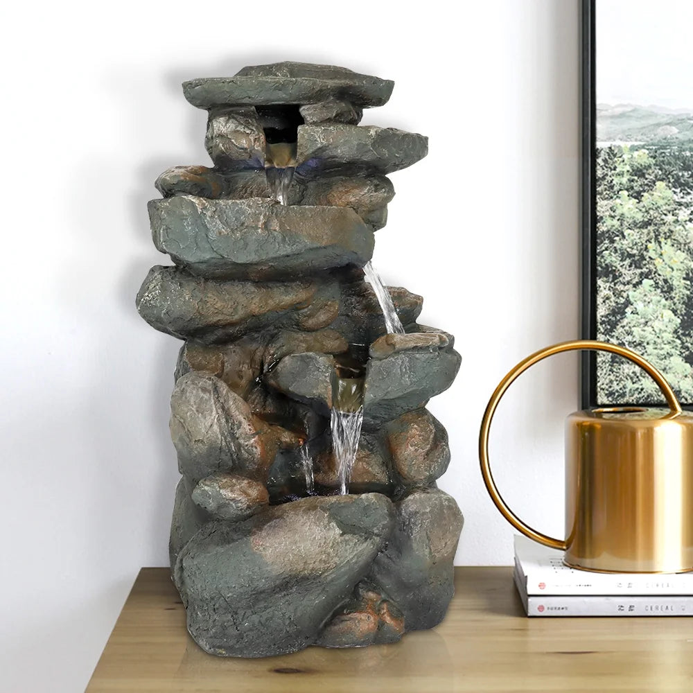 5-Tier Tabletop Water Fountain with LED Lights V348843