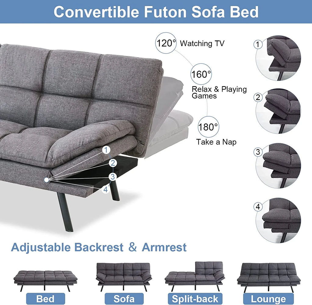 Memory Foam Futon Sofa Bed with Removable Armrests S781