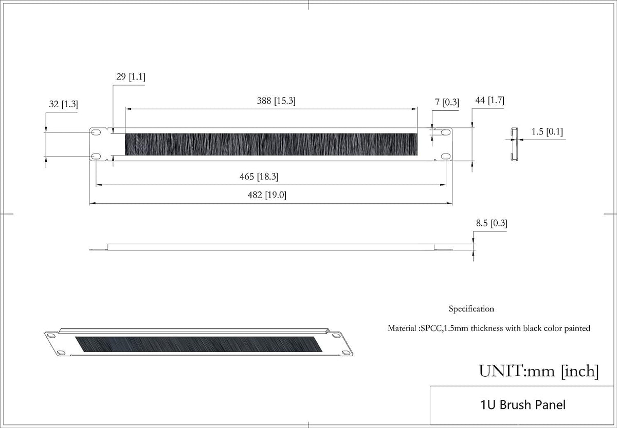 10 Pack 1U Horizontal Rack Mount Cable Management Panel with Cable Entry Brush Black C1010