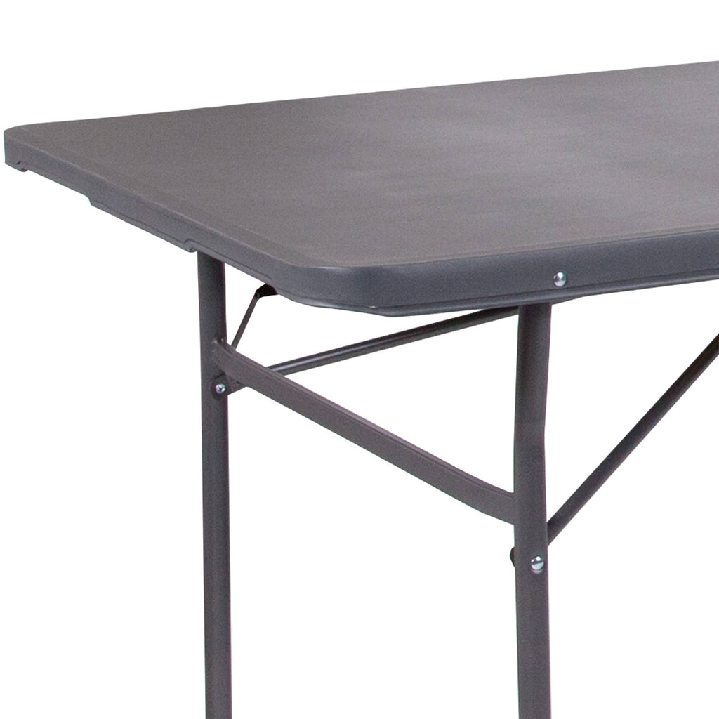 Dark Gray Plastic Folding Table with Carrying Handle Y46433