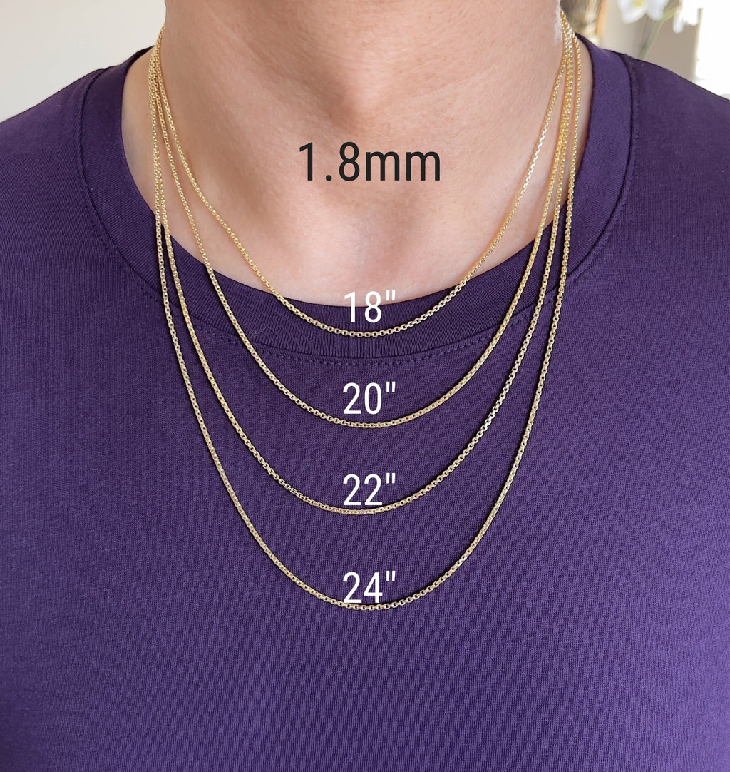 14K Yellow Gold Diamond Cut Box Pendant Chain Necklace 16" 18" 20" 22" 24" J4280