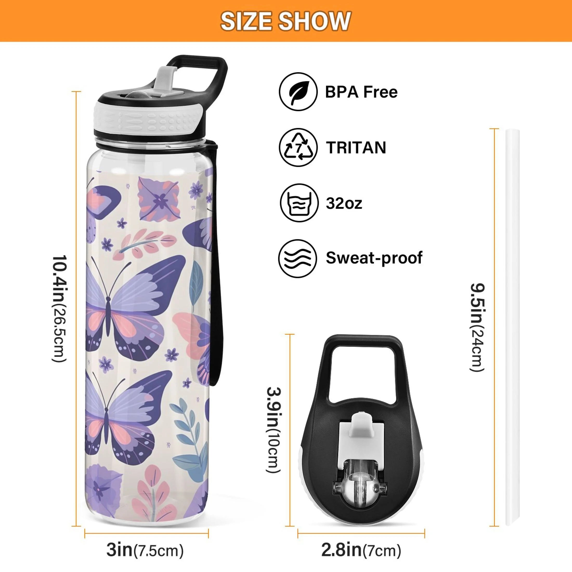 Purple 32oz Tritan Water Bottle with Straw Leakproof BPA Free Clear J640711