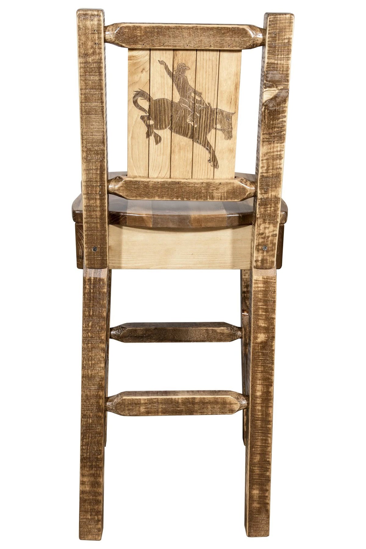 Homestead Back Barstool with Laser Engraved Bronc Design R907